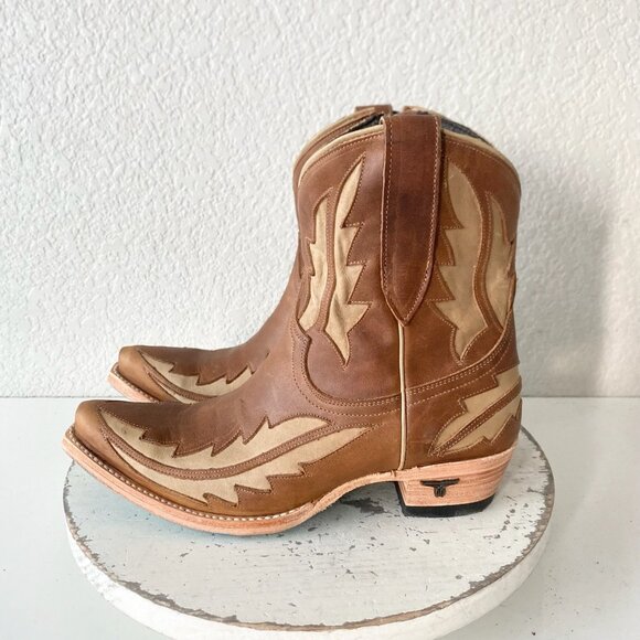 Lane WALK THE LINE Womens Cowboy Bootie 7 Brown Cowgirl Short Boots Pointed Toe - Picture 4 of 11